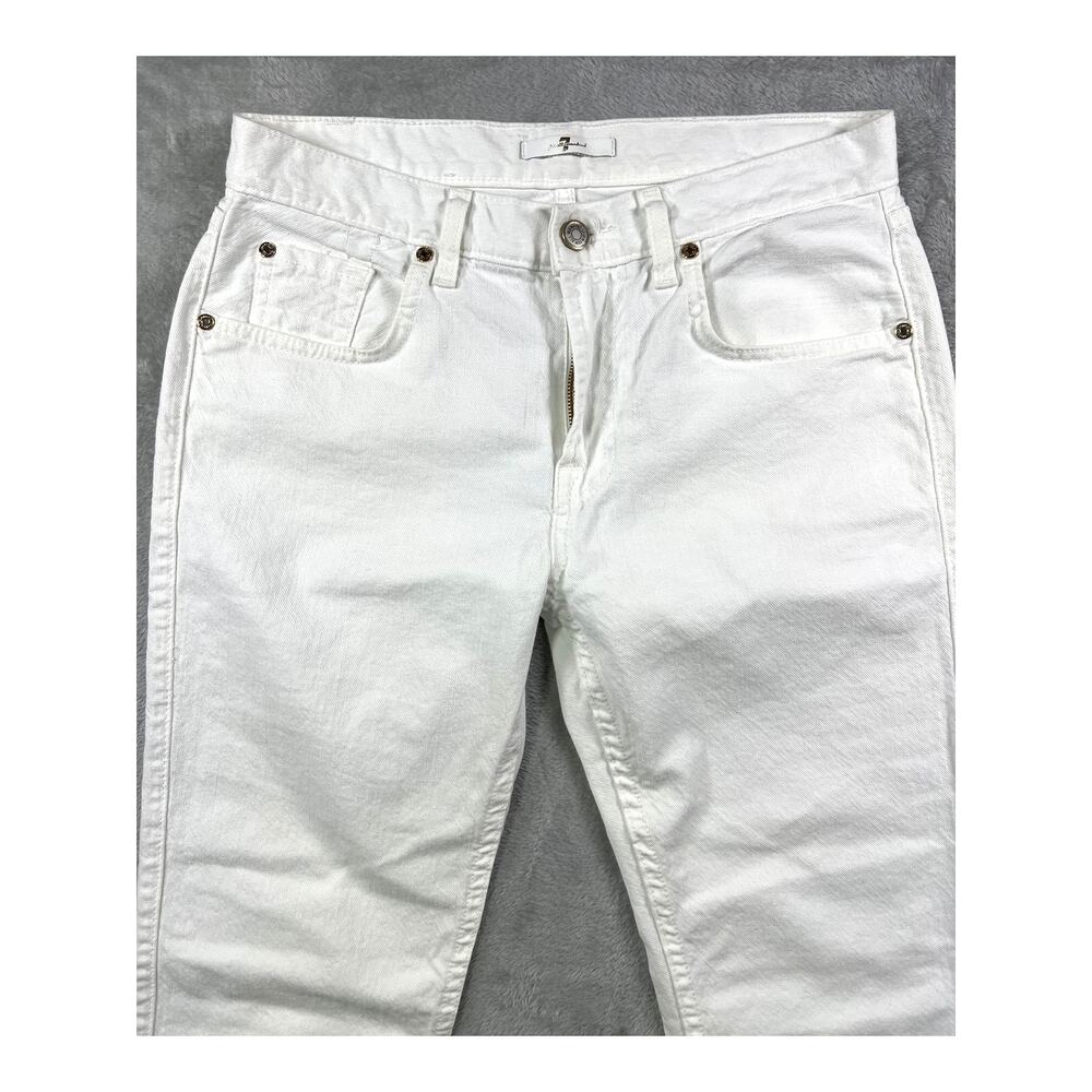 7 For All Mankind USA Made White Gold Denim Jeans 27 Mid Rise Fitted Straight - Picture 3 of 6